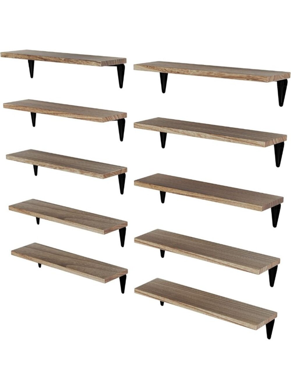 Set of 10 Floating Wood Shelves for Wall Storage, Small Bookshelf, Rustic Decor